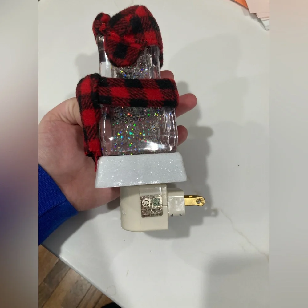 Roman Lights ice cube snowman nightlight plug in acrylic red black plaid check